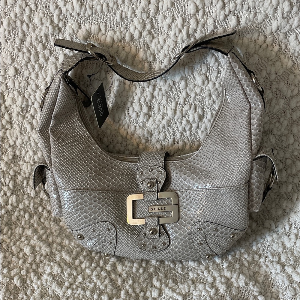 Guess Silver Snake Print Shoulder Bag